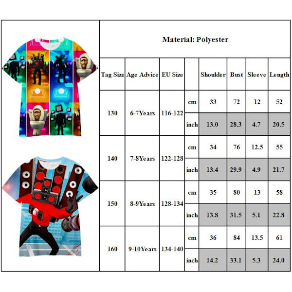 Skibidi Toalett T-shirt Barn Pojke Flicka Kortärmad Skjorta Sommar Toppar Casual C 8-9 Years