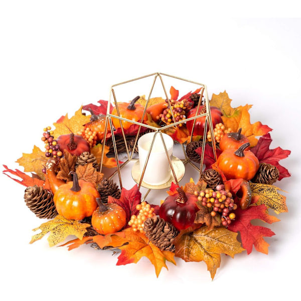 Halloween Pumpa Tallkotte Lönnlöv LED Färgglad Krans A