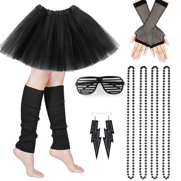 Kvinnor 80-tal Kostym Accessoarer Set Neon benvärmare näthandskar black
