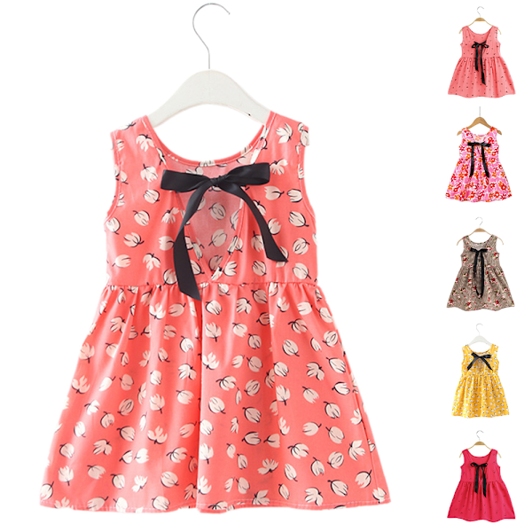 1-6 År Småbarn Baby Barn Flickor Ärmlös Tryckt Kjol Prinsessklänningar Kläder Baby Vardagskläder C 130cm