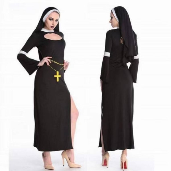 Sexig nunnadräkt Halloween Fancy nunnadräkt för kvinnor M