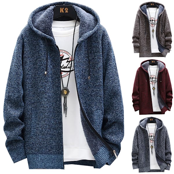 Herr Casual Randig Fodrad Hoodie Kappa Vinterjacka Topp Ytterkläder Red wine M