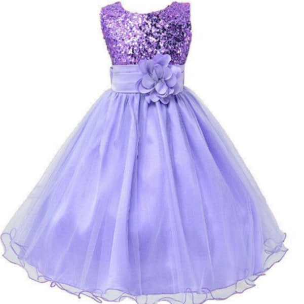 Paljett balett flickor klänning bröllop festklänningar Tutu klänningar purple 100cm