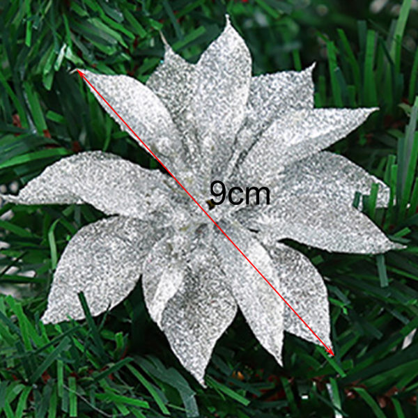 10st juldekoration konstgjord blomma glitter träddekor Silver