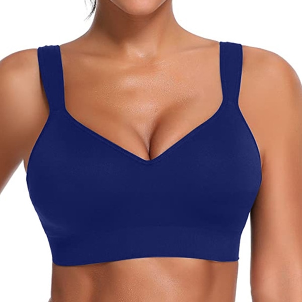 Kvinnors enfärgade push-up bh underkläder sport samla bh dark bule XL