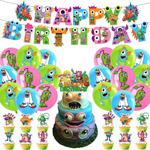 My Singing Monsters Födelsedagsfest Dekoration Ballonger Banner Set