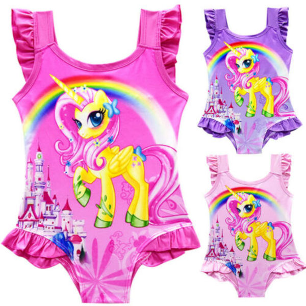 Flickor Enhörning Regnbåge Bikini Baddräkt _  Strandset _ Flickor Enhörning Pink 8-9 Years