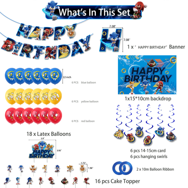 Sonic The Hedgehog-tema Party Födelsedagsdekoration Kit Ballong
