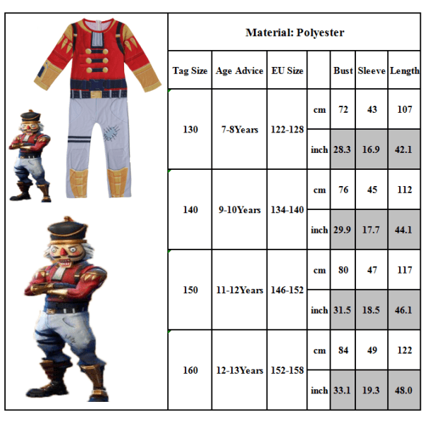 Barn Jumpsuit Halloween Jul Valnötssoldat Set Cosplay 130cm