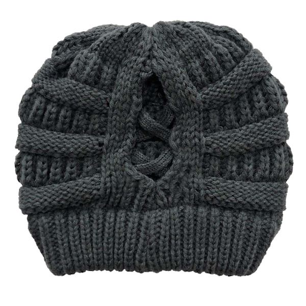 Dam Messy Bun Stickad Hästsvans Mössa Hatta Enkla Varma Mössor Dark gray