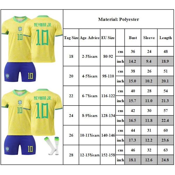 2024-2025 Brasiliansk Tröja Barn Fotbollströja # 10 Neymar Fotbollsdräkter Fotbollslag Tröja 26
