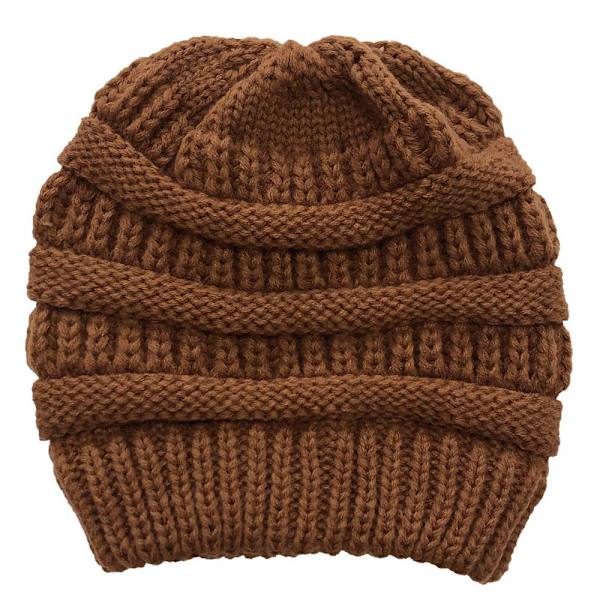 Kvinnors Slarvig Hårbulle Stickad Hästsvans Mössa Varma Mössor caramel colour