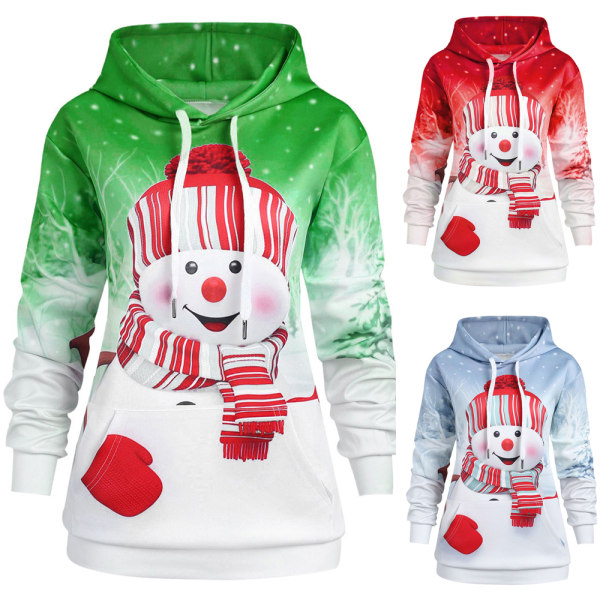 Dam Jul Snowman Gradient Blommig Hood Sweatshirt Topp red XL
