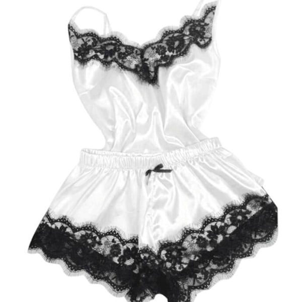 Kvinnors sexiga slingerie set rem remsa spets trim casual hem white S