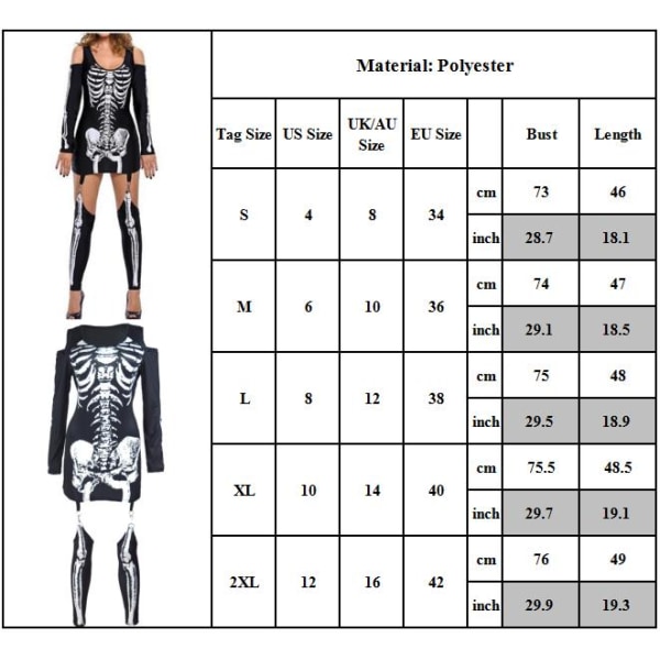 Skelett Bodysuit Kvinnor Vuxna Halloween Skelett Kostymer S