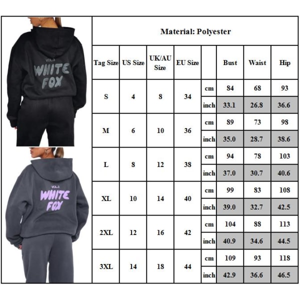 Womens White Fox Letter Print Hoodies Sweatshirt Top Sweatpants Träningsoverall Set Camel color 3XL