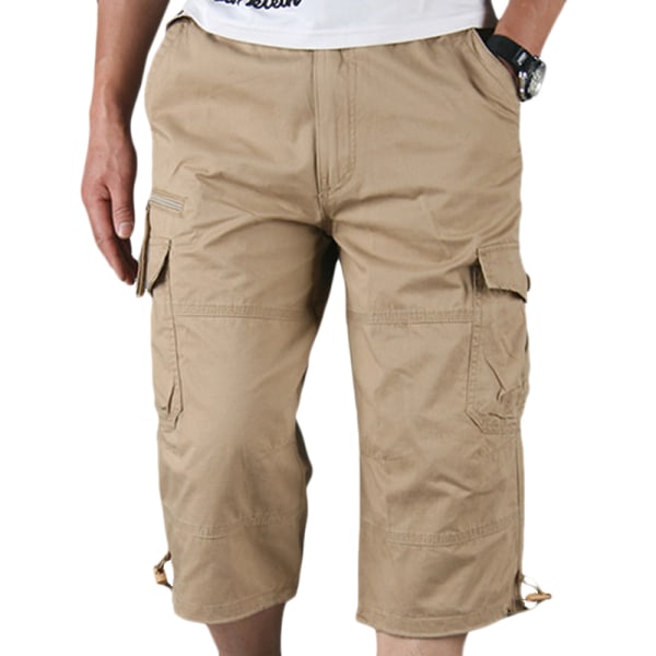 Beskurna overaller för män med flera fickor för utomhussporter casual shorts khaki 3XL