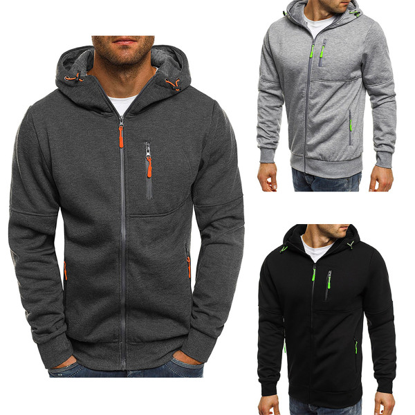 Herr Huvtröja Vuxna Långärmad Sweatshirt Dragkedja Fickor dark grey XL
