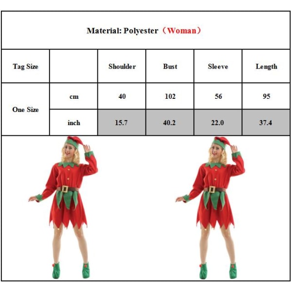 Barn Vuxen Jul Elf Kostym + Hat Rolig Xmas Outfit Cosplay Girl Adult one size fits all
