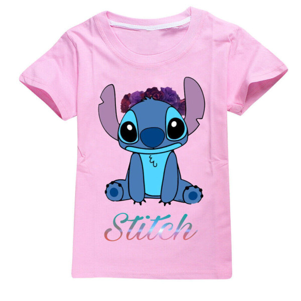 Stitch Kid Pojkar Flickor T-shirts Tee Shirts Crew Neck Kort ärm pink 130cm
