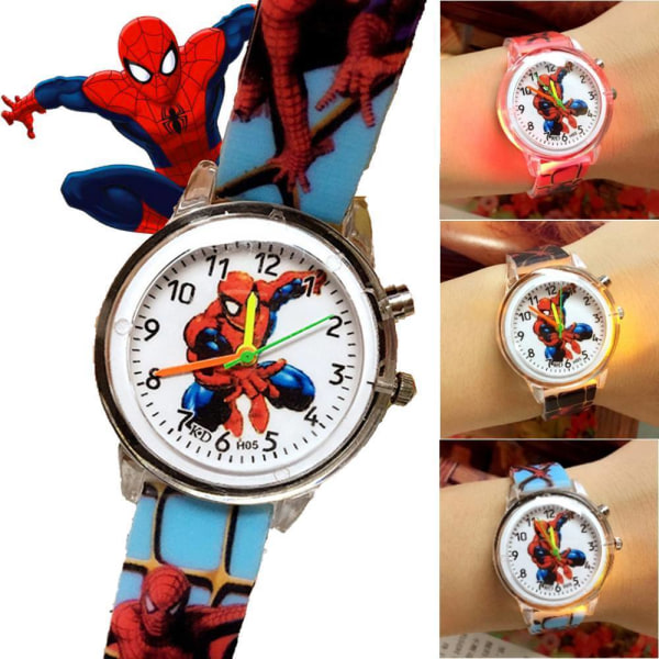 Barnklocka Spiderman Klocka med Blinkande Ljus Silikon Armband Red