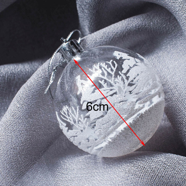 6st 6cm Transparent Christmas White Snowball Xmas Tree Pendant 6PCS