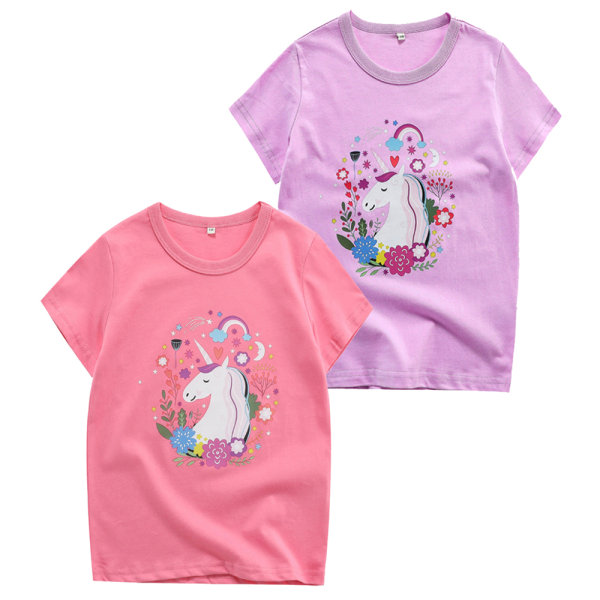 T-shirts med tecknade flickor - enhörning med korta ärmar - sommartoppar - Purple 80cm