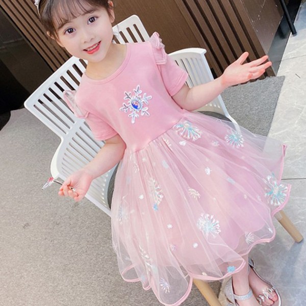 Barn Barn Tjej Frozen Elsa Födelsedagsfest Prinsessklänning pink 100cm