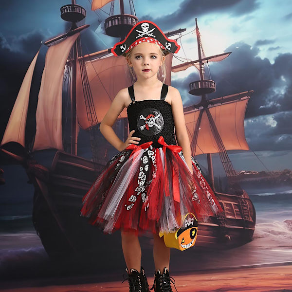 Flickpiratdräkt rollspel set, pirat sminkboll set XL
