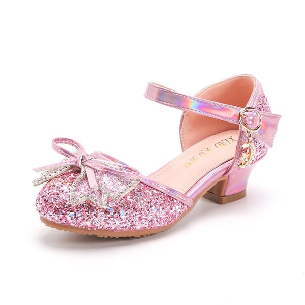 Flickor prinsessan högklackade sandaler Baotou bow prestanda skor pink 33