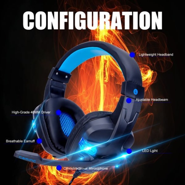 Stereo Gaming Headset LED-ljus- och brusreducerande mikrofon black-red