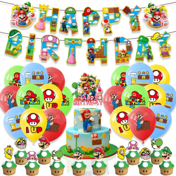 Super Mario tema födelsedag ballonger Banner Party dekorationer