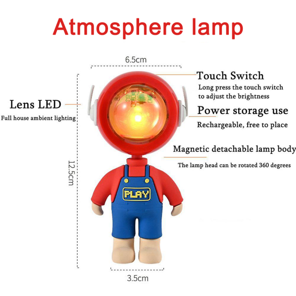 Astronautlampa Uppladdningsbar solnedgångsprojektionslampa Nattljus red