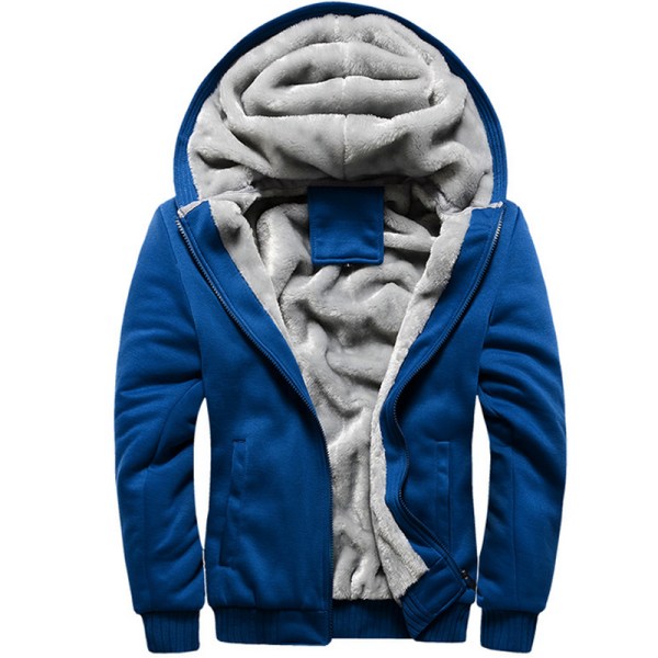 Man Warm Fleece Hoodie Full Zip Sherpa Fodrad Sweatshirt Jacka Blue 2XL