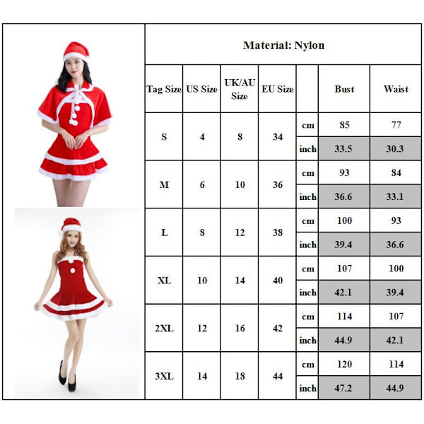Kvinnlig jultomteklänning, julgransfestklänning Sleeved style M