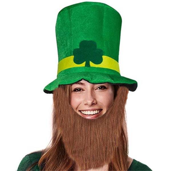 St Patrick's Day partyhatt med brunt skägg för män och kvinnor Hat+brown beard