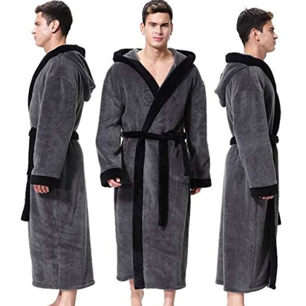 Morgonrock med huva för män, byte av handduk, badrock i fleece Grey S