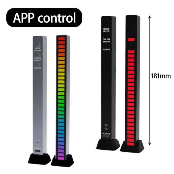 RGB-ljud Färgglad musik Ambient LED Light Bar Inredning för spelrum silver