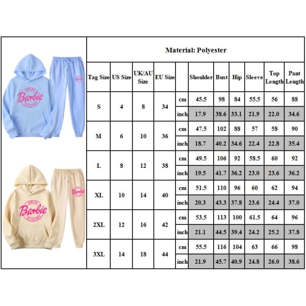 Kvinnor Män Barbie Hoodie + Byxor Outfit Set Långärmad Sportkläder apricot XL