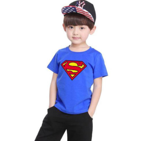 Kids Boys Superman Kortärmad Tryck Cartoon Casual T-shirt blue 100cm