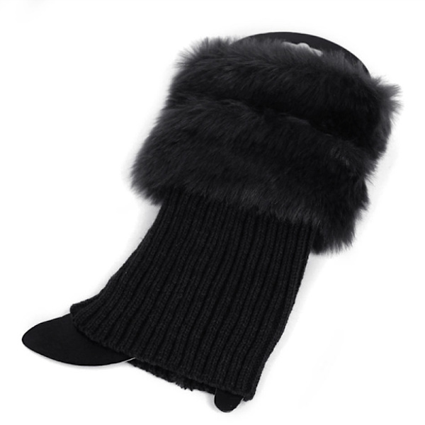Dam vinter stickade boot cuffs päls stickade toppers boot leg strumpor black
