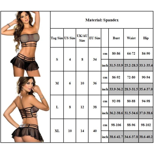 Dam Sexig Underkläder Mesh Sheer Cutout Tubtopp & Minikjol Teddy S