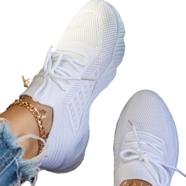 Löparskor för dam Sports Sneakers Stickade snörskor bekväma skor white 43