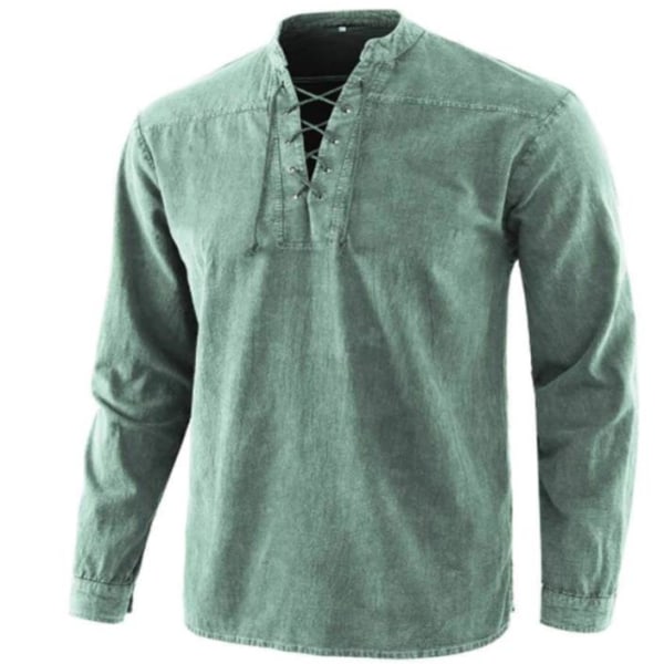 Långärmad skjorta för män i retrostil i ren bomull green 4XL