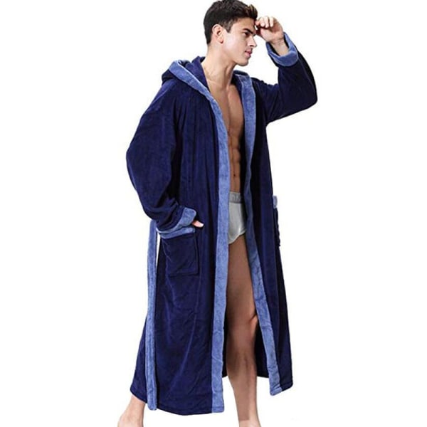 Morgonrock med huva för män, byte av handduk, badrock i fleece Blue L