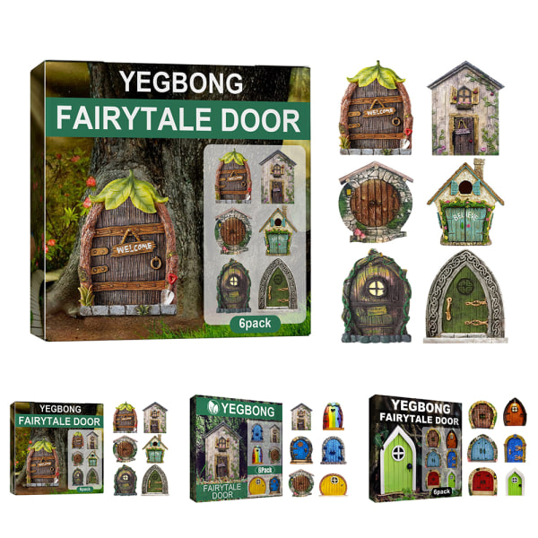 Fairy Door Set med 6 Miniature Gnome Door Set Pixie Miniature 3