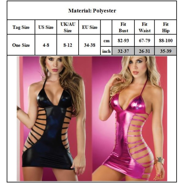 Erotisk klänning i läder för kvinnor, nattlinne, underkläder, babydoll, nattkläder black