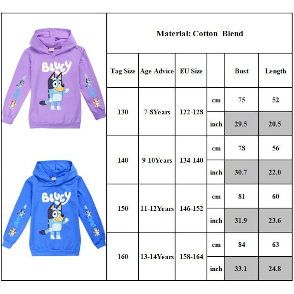 Bluey Barn Hoodie för Pojkar och Flickor black 130cm