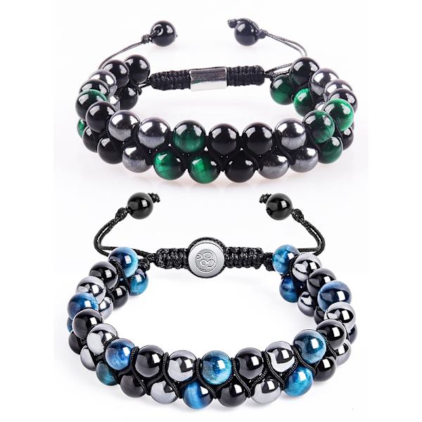 Onda öga tigeröga armband dubbelt vävt armband green