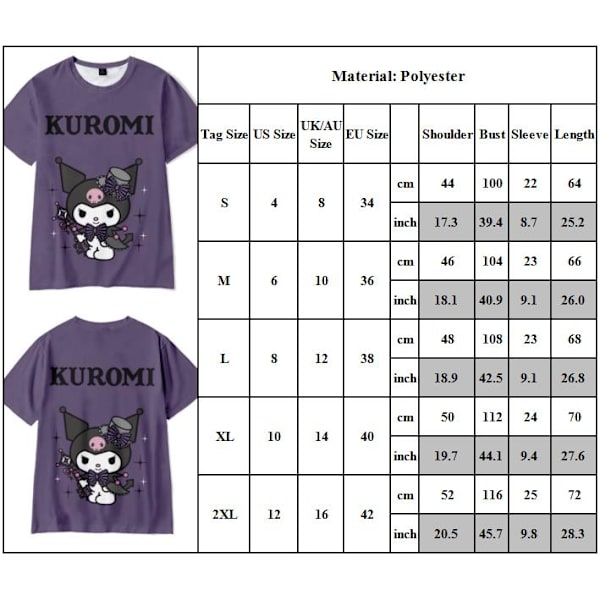 Flicka Cartoon Kuromi Rund Hals Korta Ärmar T-shirt Basic Tee M